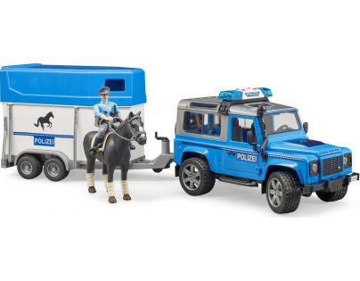 Bruder Land Rover Defender Policejní s přívěsem, koněm a policistou 1:16