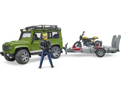 Bruder 2589 Land Rover defender  s podvalníkem a motorkou Ducati 1:16
