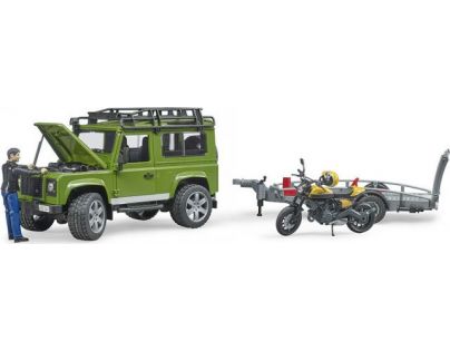 Bruder 2589 Land Rover defender  s podvalníkem a motorkou Ducati 1:16