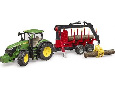 Bruder 3154 John Deere 7R 350 s lesnickým přívěsem a 4 kmeny 1:16