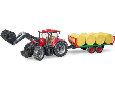 Bruder 3198 Traktor Case IH Optum 300 CVX s čelním nakladačem a přepravníkem balíků + 8 rolí - Poškozený obal