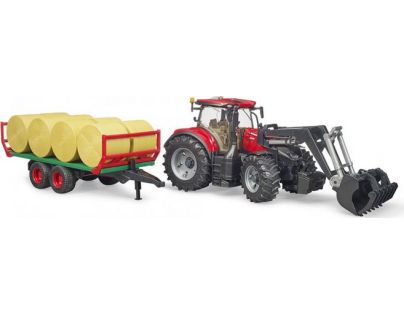 Bruder 3198 Traktor Case IH Optum 300 CVX s čelním nakladačem a přepravníkem balíků + 8 rolí - Poškozený obal