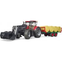 Bruder 3198 Traktor Case IH Optum 300 CVX s čelním nakladačem a přepravníkem balíků + 8 rolí - Poškozený obal 3