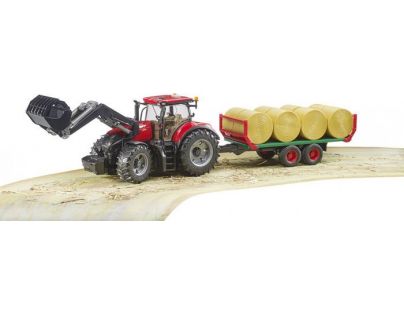 Bruder 3198 Traktor Case IH Optum 300 CVX s čelním nakladačem a přepravníkem balíků + 8 rolí - Poškozený obal
