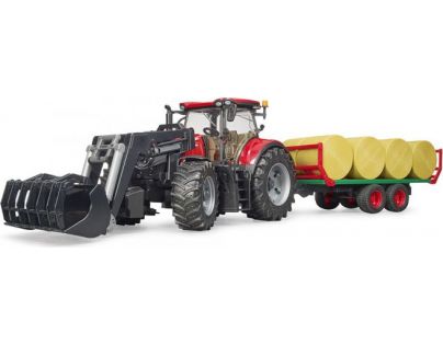 Bruder 3198 Traktor Case IH Optum 300 CVX s čelním nakladačem a přepravníkem balíků + 8 rolí 1:16