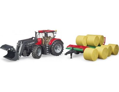 Bruder 3198 Traktor Case IH Optum 300 CVX s čelním nakladačem a přepravníkem balíků + 8 rolí 1:16