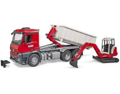Bruder 3624 Mercedes-Benz Arocs Truck s kontejnerem a bagrem 1:16