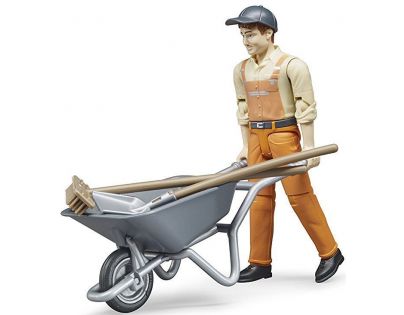 Bruder 62130 Figurka komunální pracovník s kolečkem a nářadím - Poškozený obal