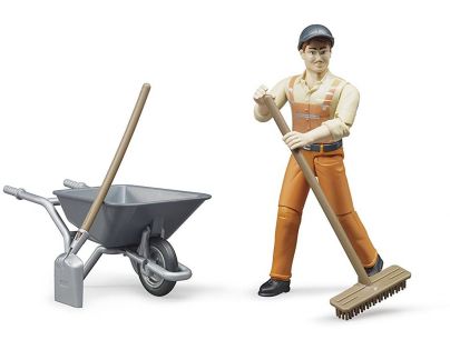 Bruder 62130 Figurka komunální pracovník s kolečkem a nářadím - Poškozený obal