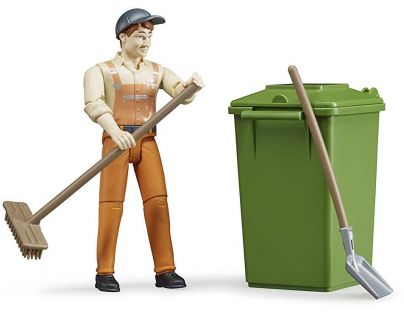 Bruder 62140 Figurka popelář s popelnicí a nářadím
