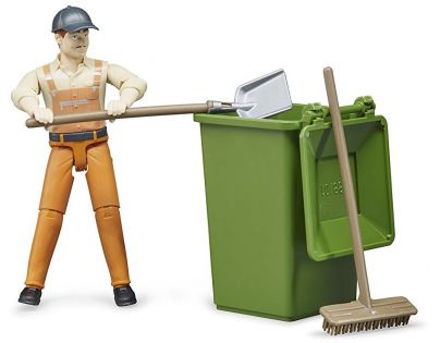 Bruder 62140 Figurka popelář s popelnicí a nářadím