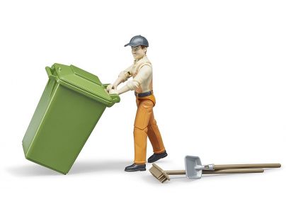 Bruder 62140 Figurka popelář s popelnicí a nářadím