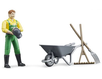 Bruder 62610 Figurka Zemědělec s kolečkem a nářadím - Poškozený obal