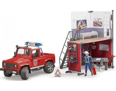 Bruder 62701 Land Rover Defender hasiči se stanicí 1:16