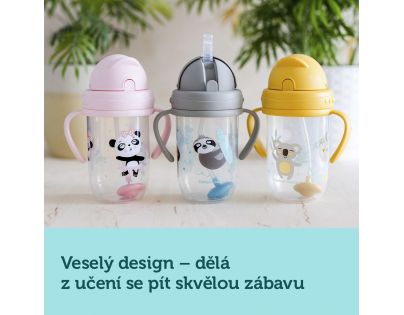 Canpol babies Nevylévací hrneček se slámkou a závažím Exotic Animals 270 ml žlutý