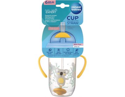 Canpol babies Nevylévací hrneček se slámkou a závažím Exotic Animals 270 ml žlutý