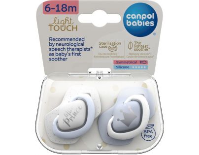 Canpol babies Set symetrických silikonových dudlíků Light touch 6 - 18 m Royal Baby modrý