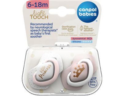 Canpol babies Set symetrických silikonových dudlíků Light touch 6 - 18 m Royal Baby růžový