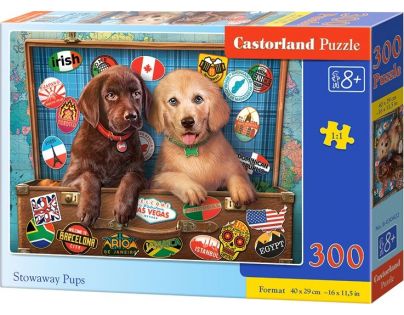 Castorland Puzzle Štěňata Labradorů v kufru 300 dílků