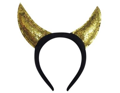 Čelenka s glitry Čertovské rohy zlaté