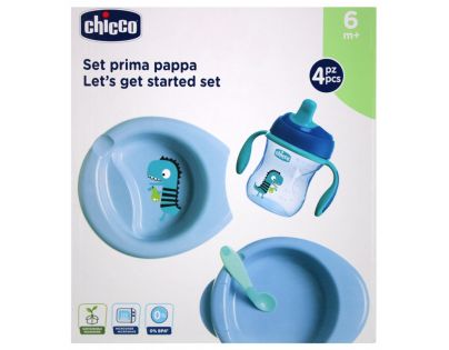 Chicco Jídelní set talíř, lžička a hrnek modrý