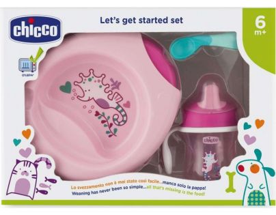 Chicco Jídelní set talíř, lžička a hrnek růžový