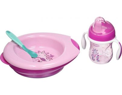 Chicco Jídelní set talíř, lžička a hrnek růžový