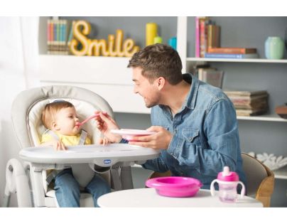 Chicco Jídelní set talíř, lžička a hrnek růžový