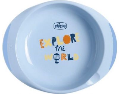 Chicco Jídelní set talíř, příbor a láhev Set modrý