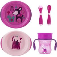 Chicco Jídelní set talíř, příbor a hrnek růžový 2