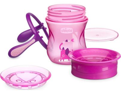 Chicco Jídelní set talíř, příbor a hrnek růžový