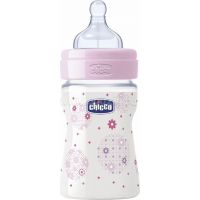 Chicco Láhev bez BPA Well-Being silikonový dudlík normální 150 ml růžový Chicco Láhev bez BPA Well-Being silikonový dudlík normální 150 ml růžový
