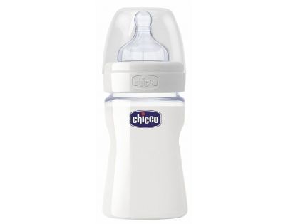 Chicco Láhev Well-Being 150 ml skleněná se silikonovým dudlíkem bílá
