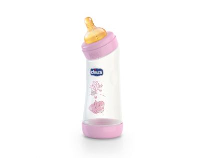 Chicco Láhev Well-Being 250 ml zahnutá s kaučukovým dudlíkem Růžová