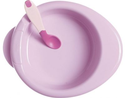 Chicco Set jídelní - talíř, lžička, sklenka - růžový