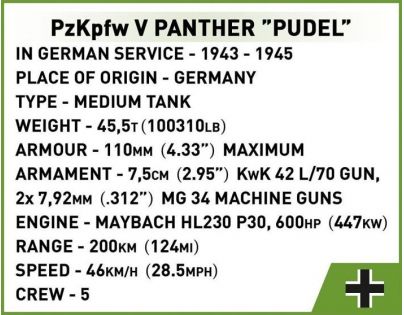 Cobi 2568 II. světová válka Panzer V Panther Pudel 840 dílků