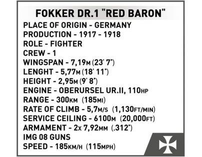 Cobi 2986 I. světová válka Fokker Dr. I Red Baron 178 dílků