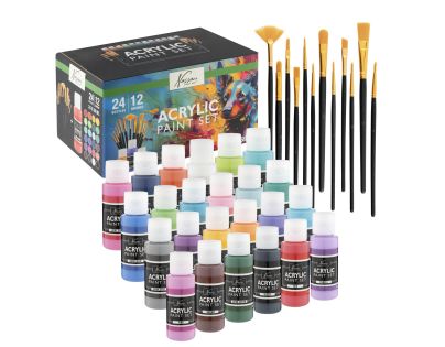 Craft Creative Sada malířských akrylových barev 24 ks +  12 štětců
