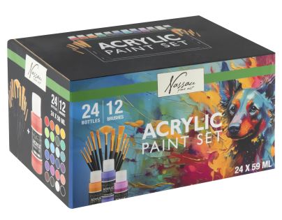 Craft Creative Sada malířských akrylových barev 24 ks +  12 štětců