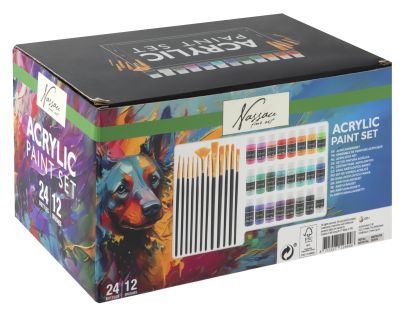 Craft Creative Sada malířských akrylových barev 24 ks +  12 štětců