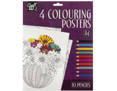 Craft Creative Vymalovánky 4 obrázky a 10 pastelek A4 fialové balení