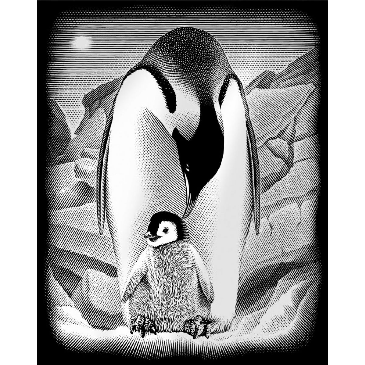 Creatoys Reeves Škrábací obrázek stříbrný 20 x 25 cm - Tučňáci