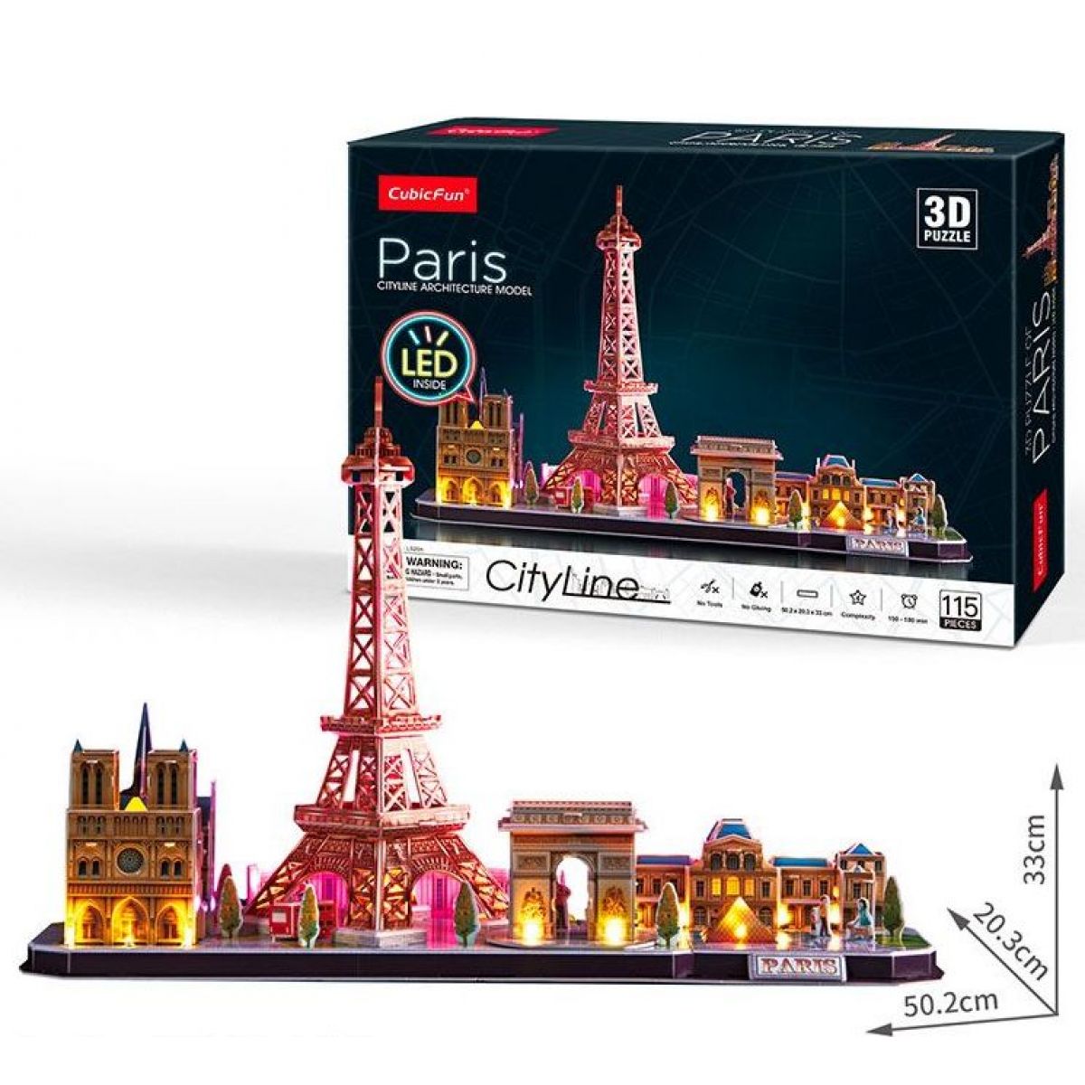 Cubicfun Puzzle 3D Paříž s LED světlem 115 dílků