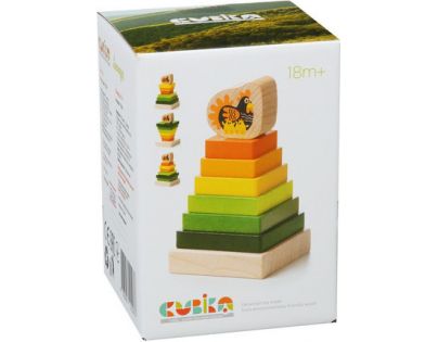 Cubika Dřevěná skládačka Barevná pyramida se slepičkou 8 dílů