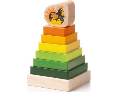 Cubika Dřevěná skládačka Barevná pyramida se slepičkou 8 dílů