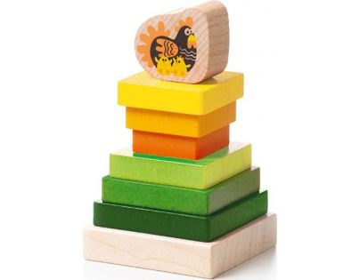 Cubika Dřevěná skládačka Barevná pyramida se slepičkou 8 dílů