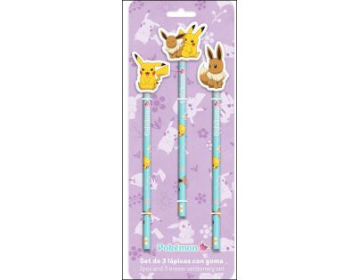 CyP Brands Pokémon Sada 3 tužek s tvarovaným gumovým topperem kolekce Flowers