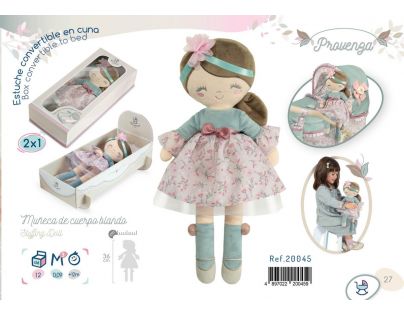 DeCuevas Plyšová panenka Provenza 36 cm s kolébkou