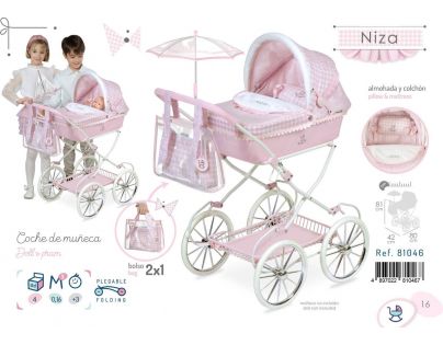 DeCuevas Skládací kočárek pro panenky s taškou a doplňky Niza - 81 cm
