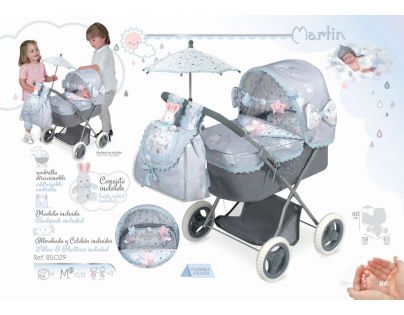 DeCuevas Skládací kočárek pro panenky se slunečníkem a doplňky Martin 2019 - 60 cm